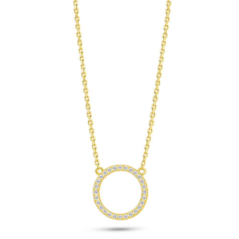 Sterling Silver 925 Necklace Golden Plated Embedded With White Zircon