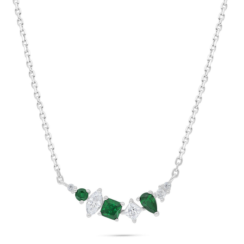 Sterling Silver 925 Necklace Rhodium Plated Embedded With Emerald Zircon And White Zircon