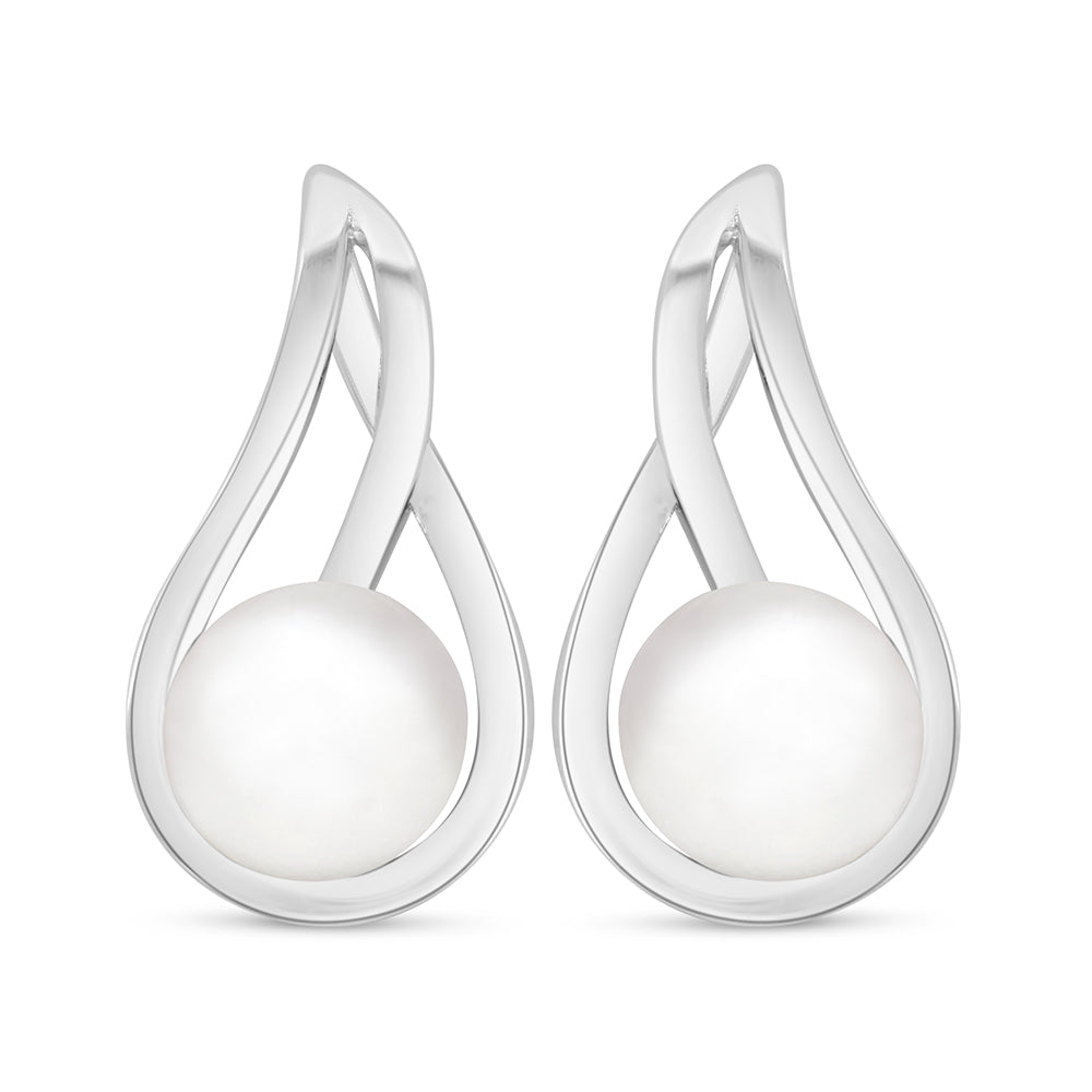 Sterling Silver 925 Earring Rhodium Plated Embedded With Natural White Pearl