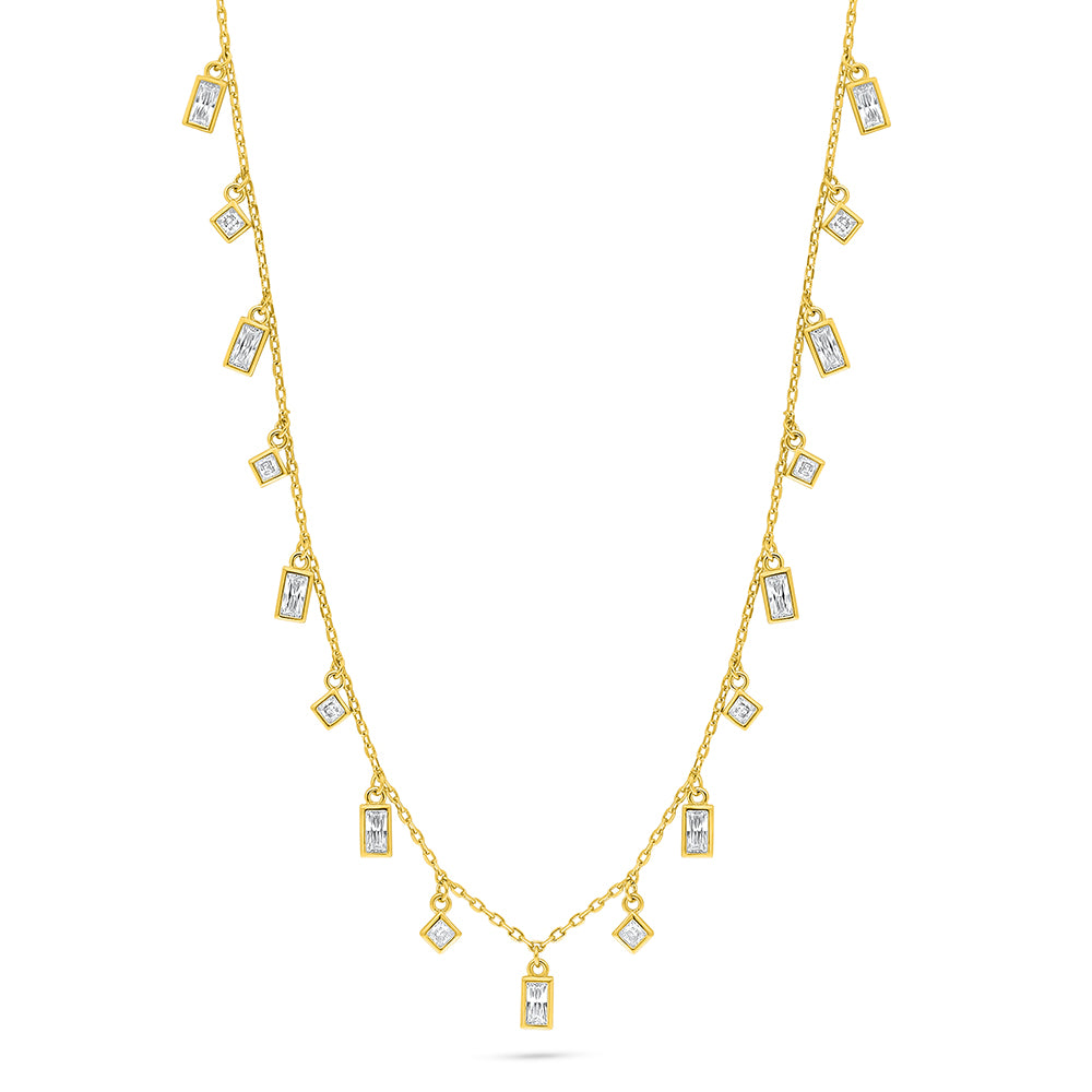 Sterling Silver 925 Necklace Golden Plated Embedded With White Zircon