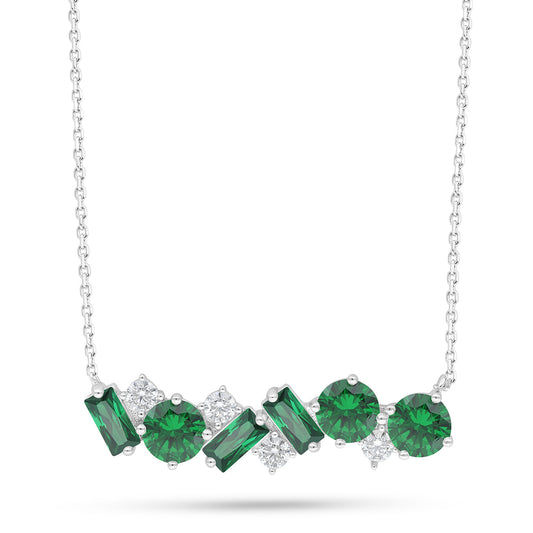 Sterling Silver 925 Necklace Rhodium Plated Embedded With Emerald Zircon And White Zircon