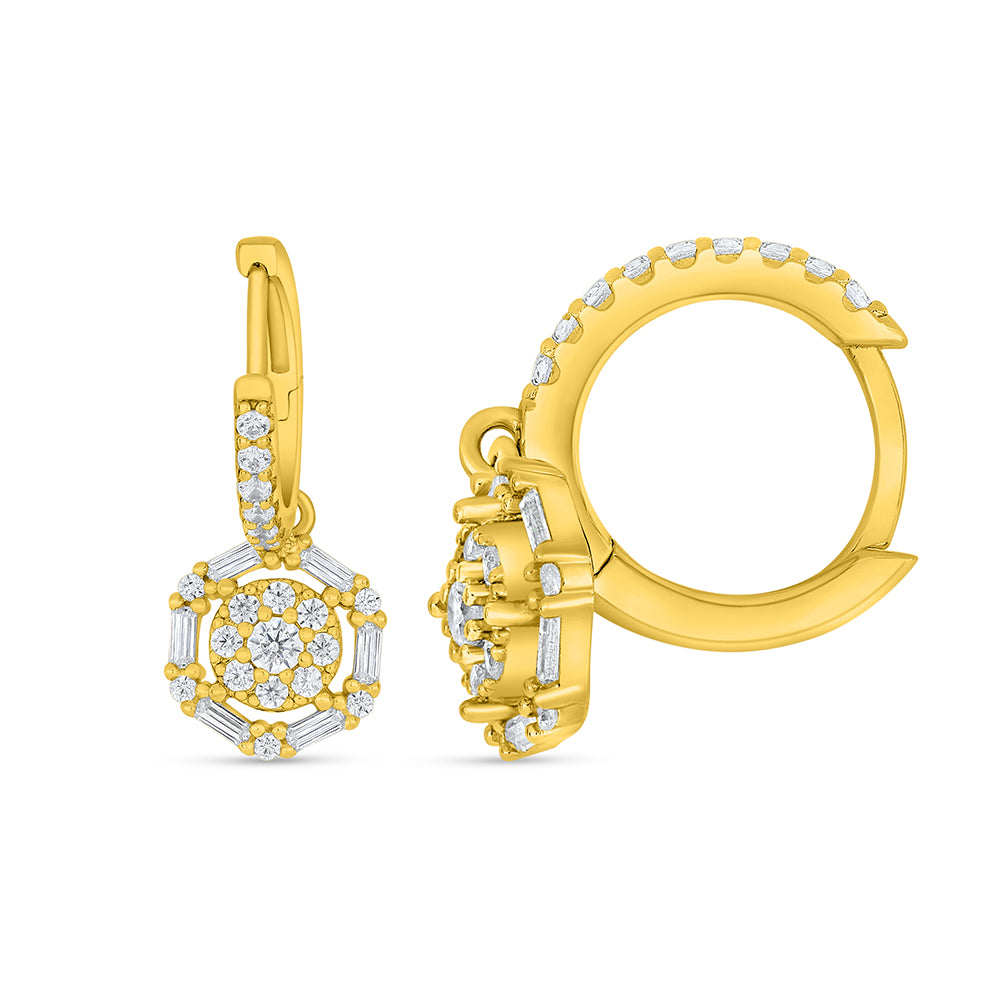 Sterling Silver 925 Earring Golden Plated Embedded With White Zircon