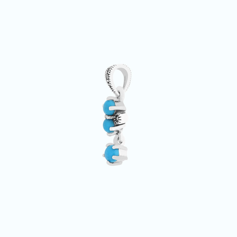 Sterling Silver 925 Pendant Embedded With Natural Processed Turquoise And Marcasite Stones