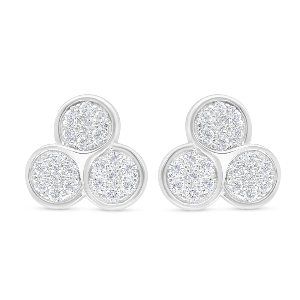 Sterling Silver 925 Earring Rhodium Plated Embedded With White Zircon