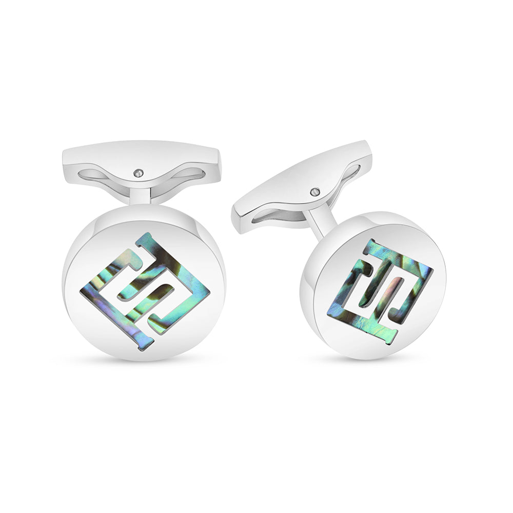Stainless Steel Cufflink 316L Embedded With Paua Shell Matt Steel