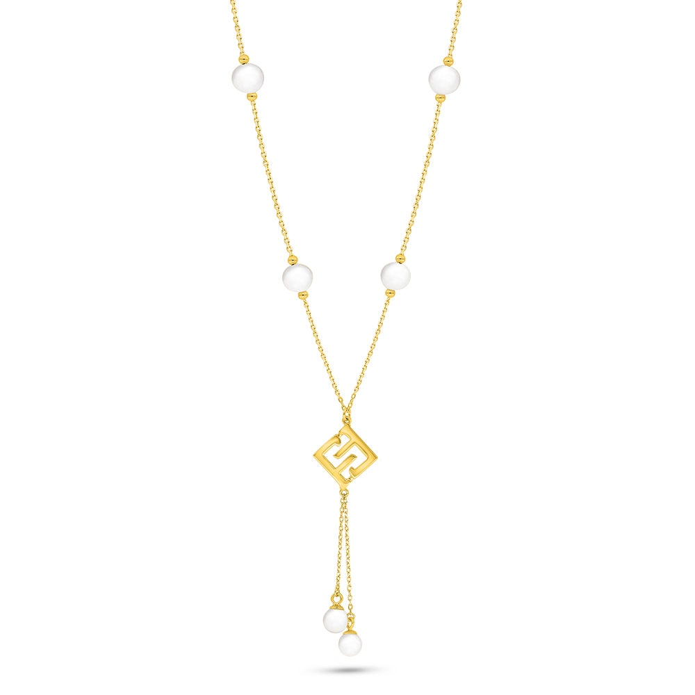 Sterling Silver 925 Necklace Golden Plated Embedded With Natural White Pearl LOGO