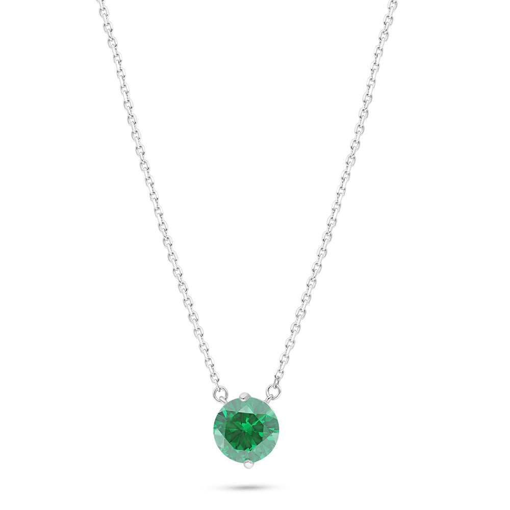 Sterling Silver 925 Necklace Rhodium Plated Embedded With Emerald Zircon