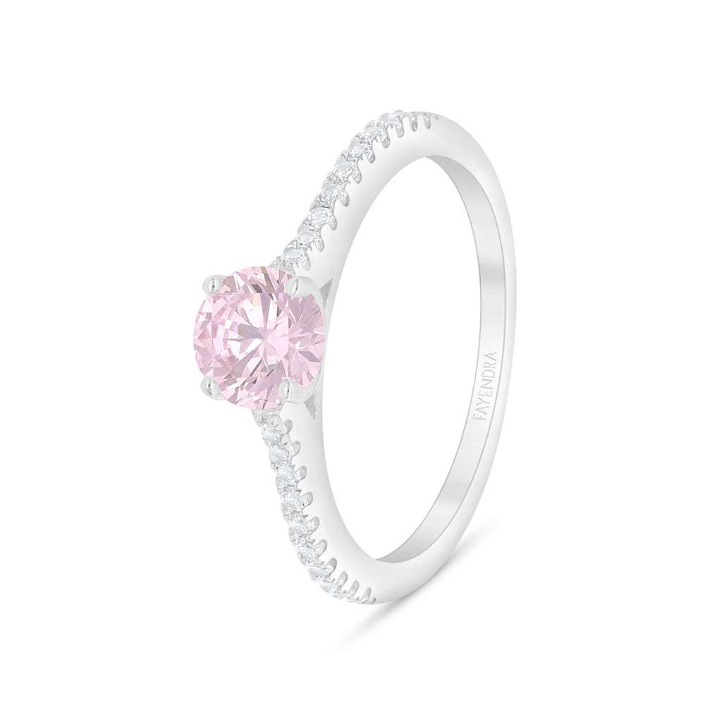 Sterling Silver 925 Ring Rhodium Plated Embedded With Pink Zircon And White Zircon