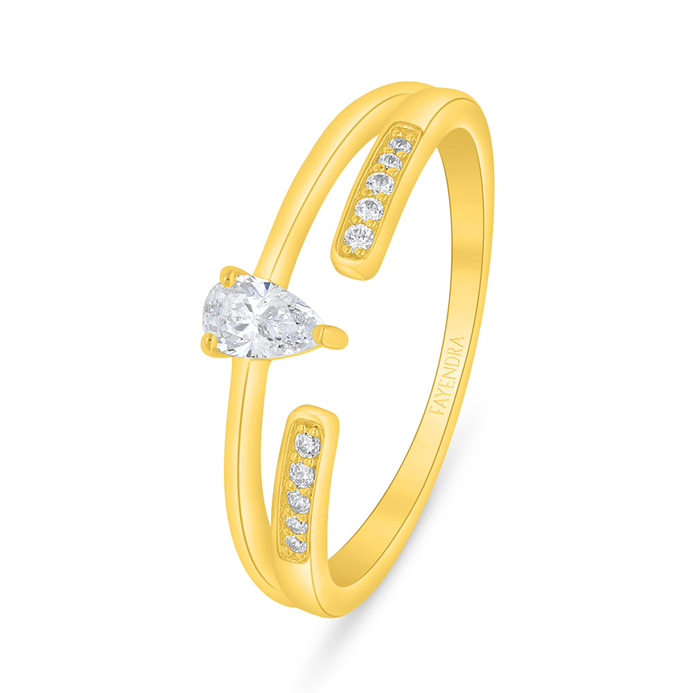 Sterling Silver 925 Ring Golden Plated Embedded With White Zircon