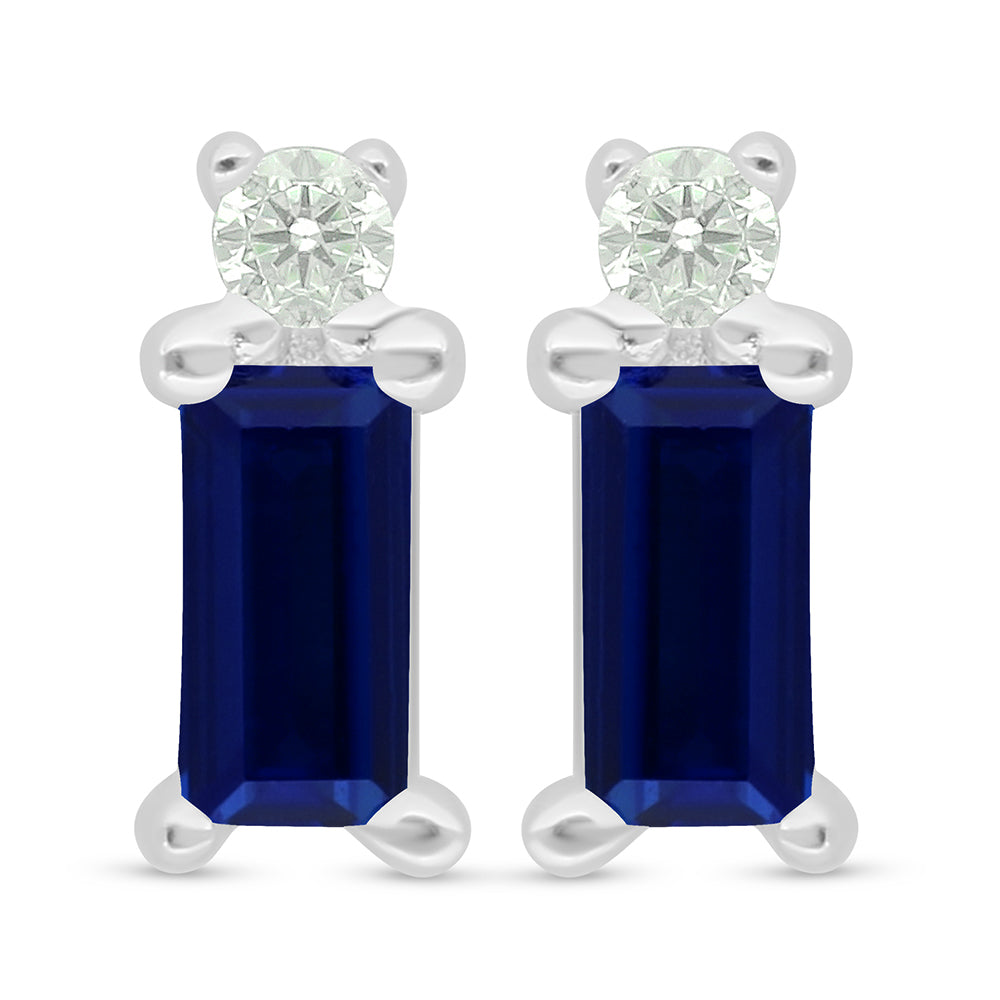 Sterling Silver 925 Earring Rhodium Plated Embedded With Sapphire Corundum And White Zircon