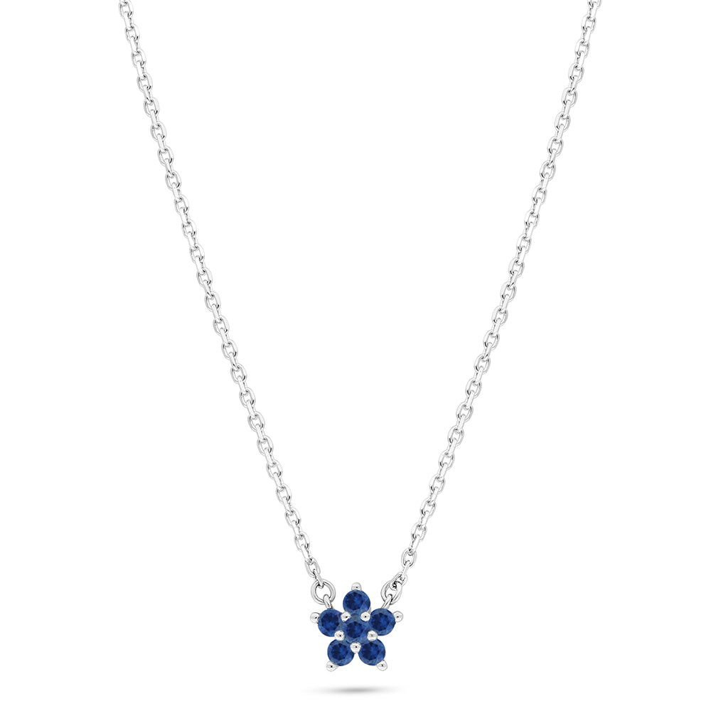 Sterling Silver 925 Necklace Rhodium Plated Embedded With Sapphire Corundum