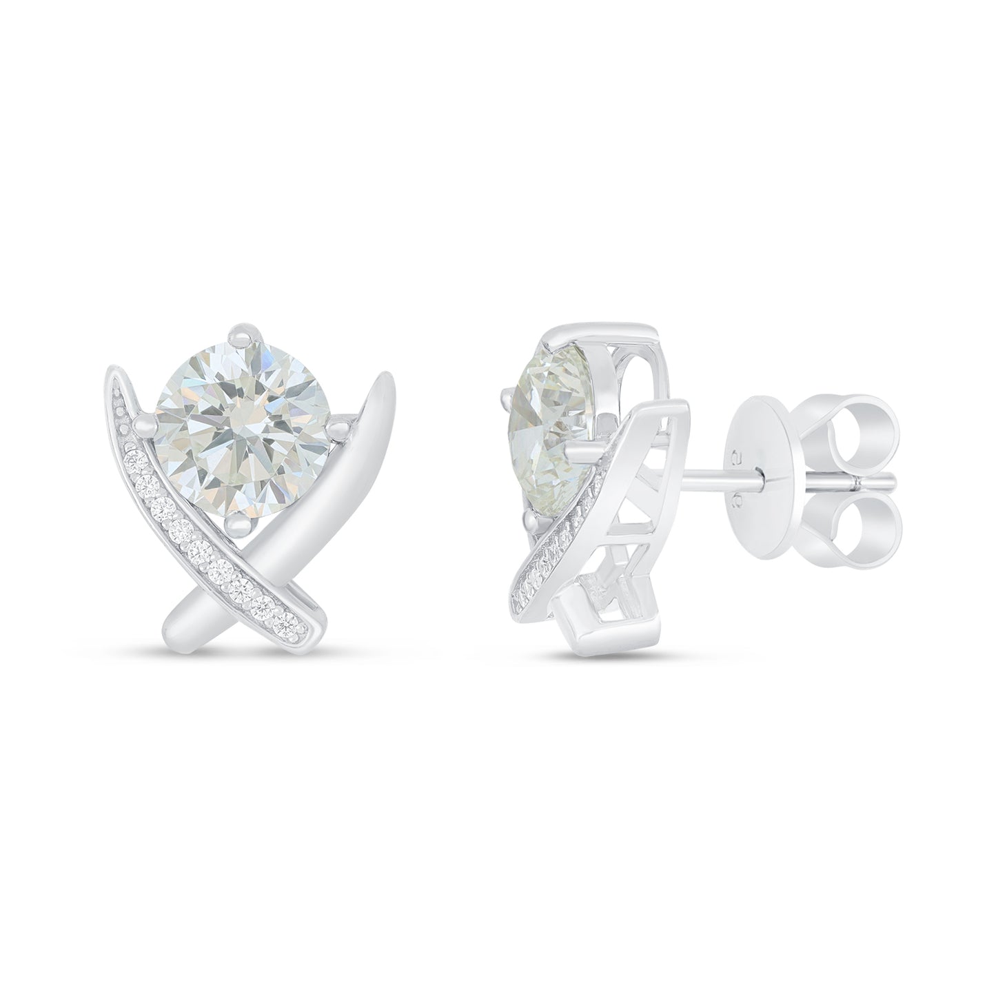 Sterling Silver 925 Earring Rhodium Plated Embedded With Diamond Zircon And White Zircon