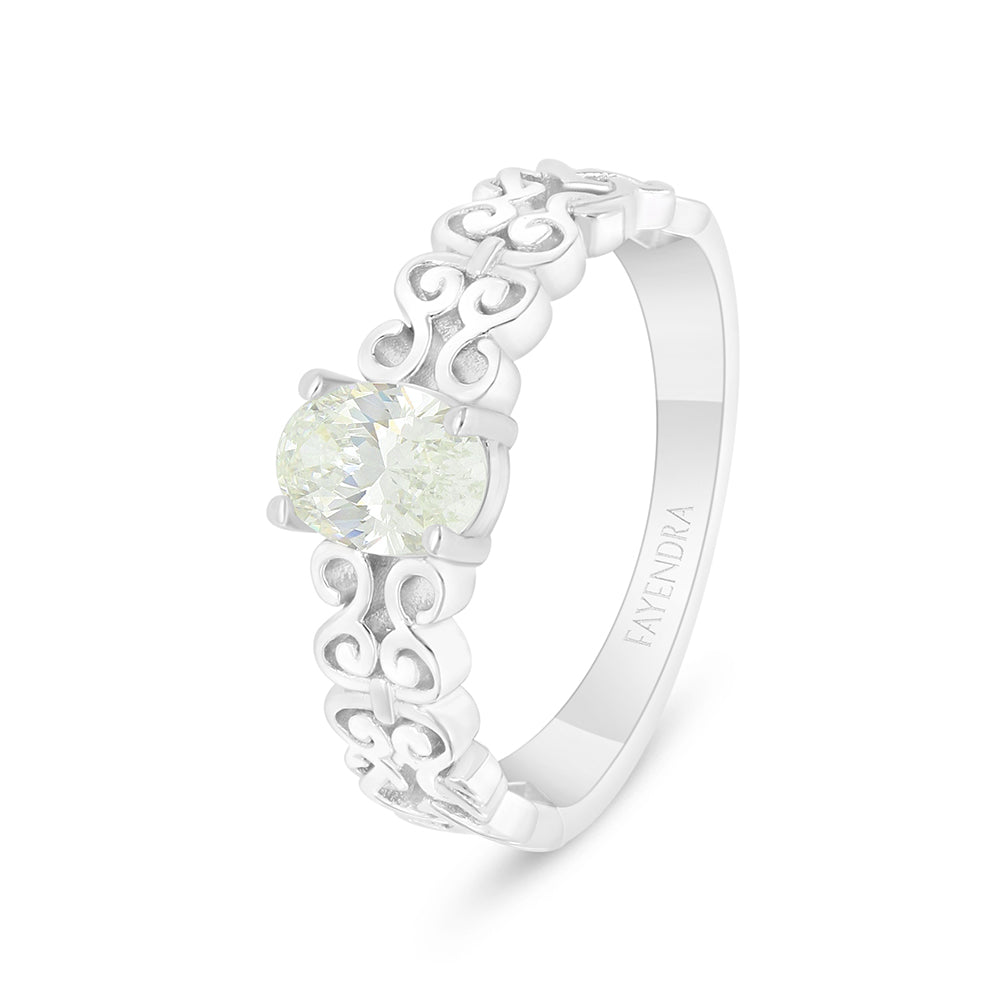 Sterling Silver 925 Ring Rhodium Plated Embedded With Yellow Diamond