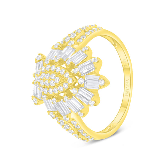 خاتم من الفضة الخالصة عيار 925 مطلي ذهبي مرصع فص ابيض