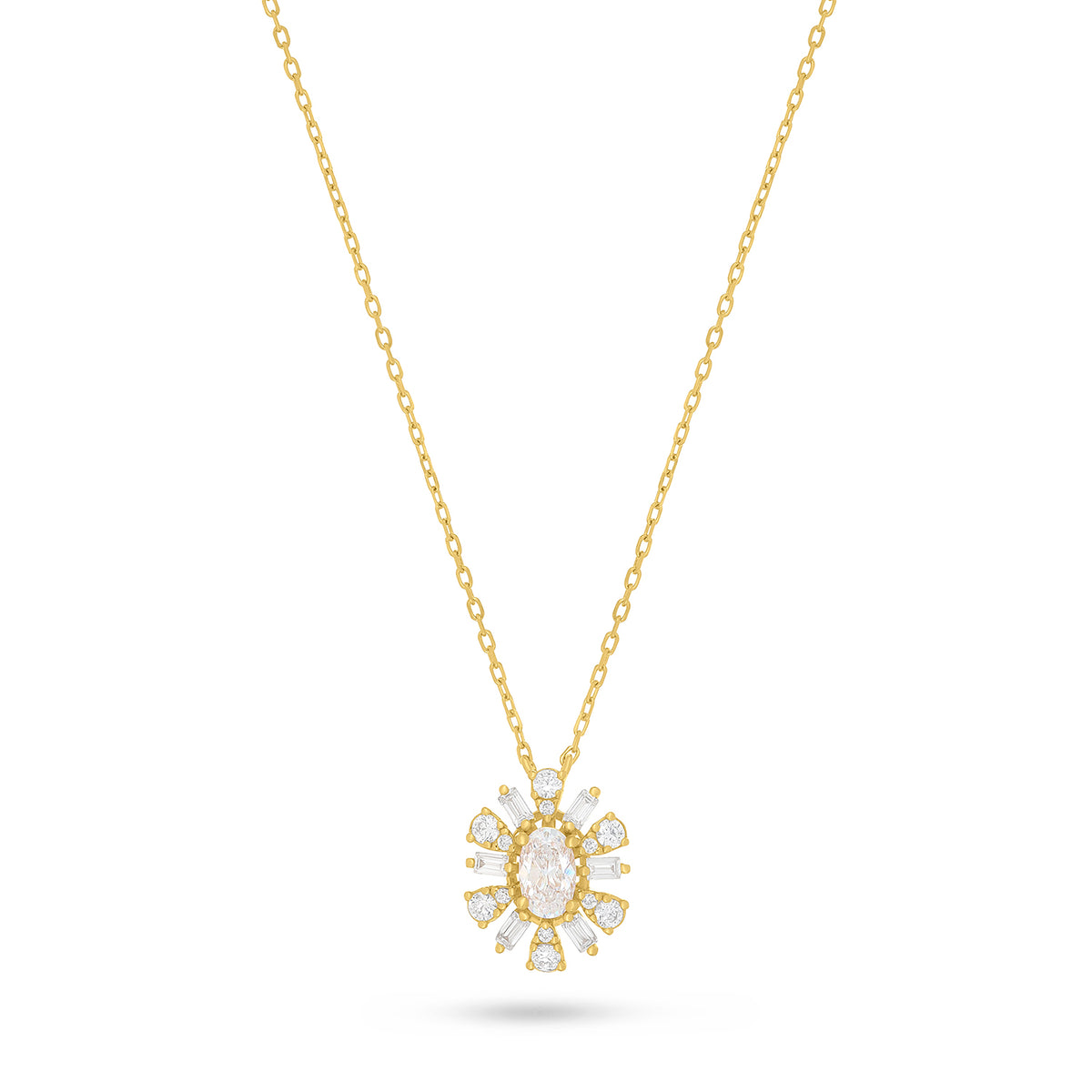 Sterling Silver 925 Necklace Golden Plated Embedded With White Zircon