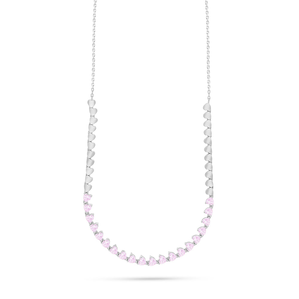 Sterling Silver 925 Necklace Rhodium Plated Embedded With Pink Zircon