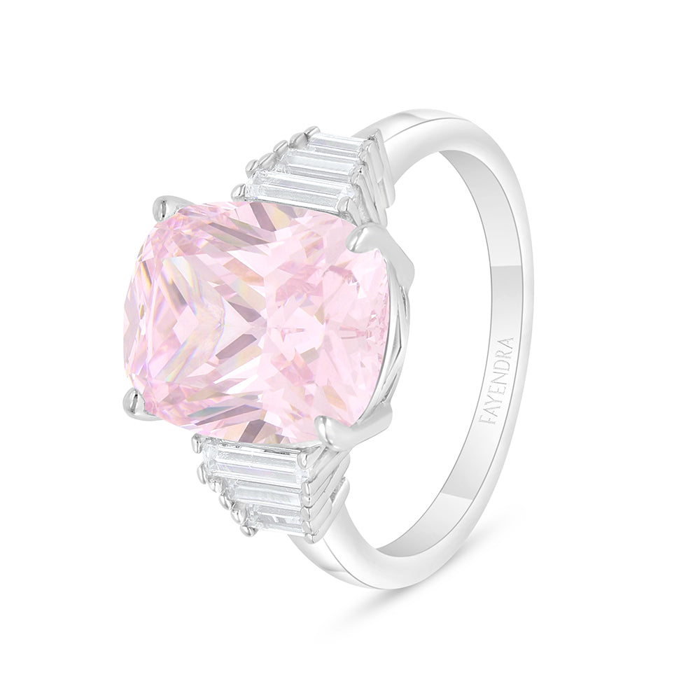 Sterling Silver 925 SET Rhodium Plated Embedded With Pink Zircon And White Zircon