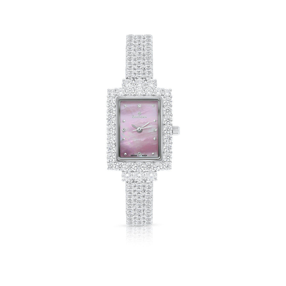 Stainless Steel 316 Watch Silver Plated Embedded With White Zircon - Pink MOP DIAL