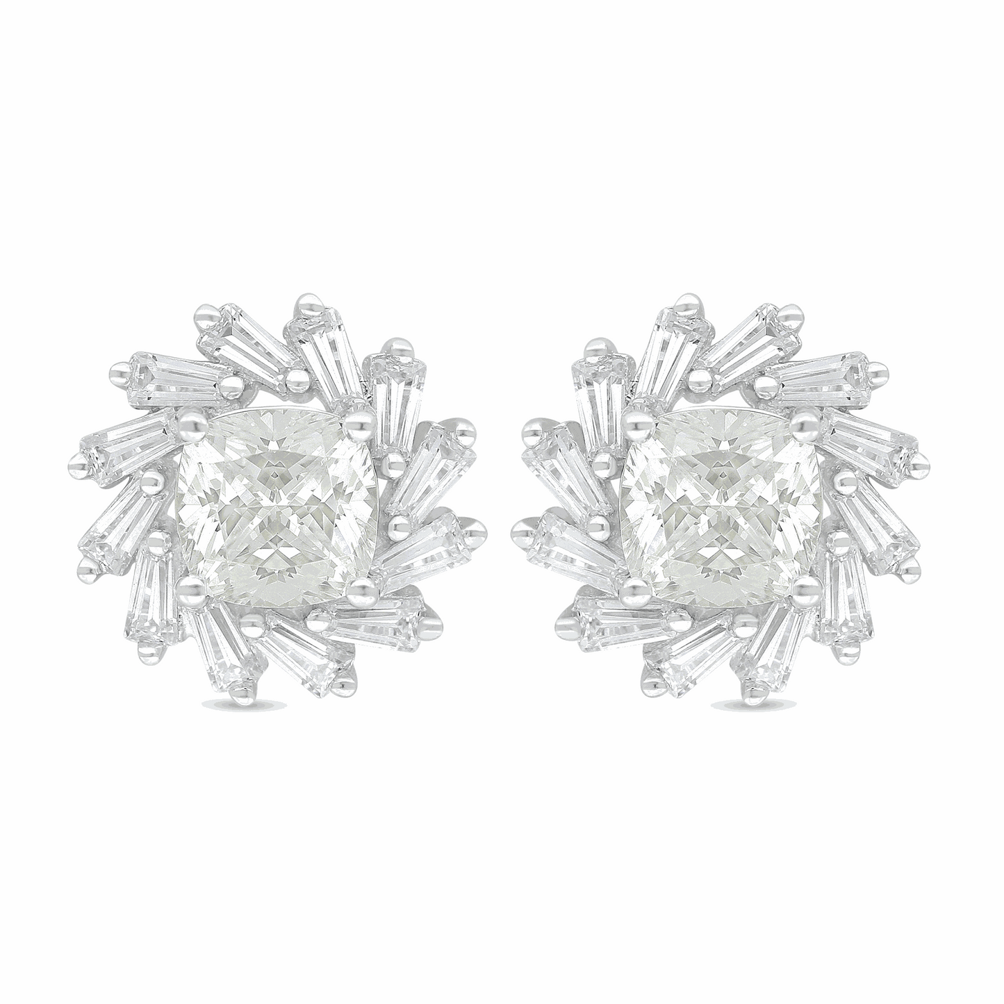 Sterling Silver 925 Earring Rhodium Plated Embedded With Diamond Zircon And White Zircon
