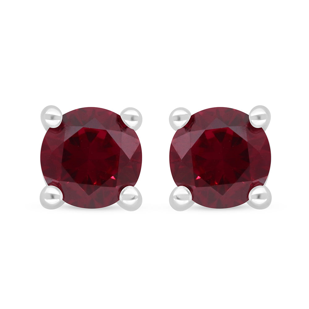 Sterling Silver 925 Earring Rhodium Plated Embedded With Ruby Corundum