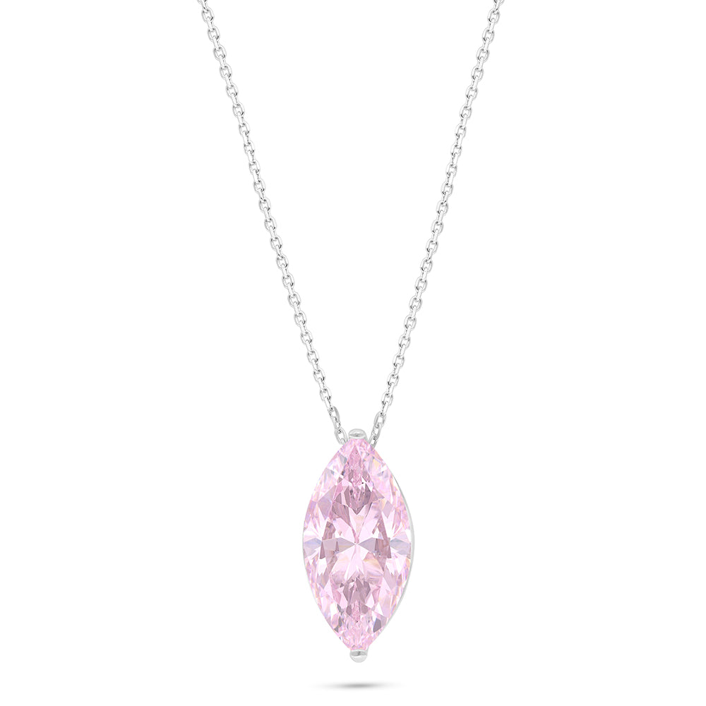 Sterling Silver 925 Necklace Rhodium Plated Embedded With Pink Zircon