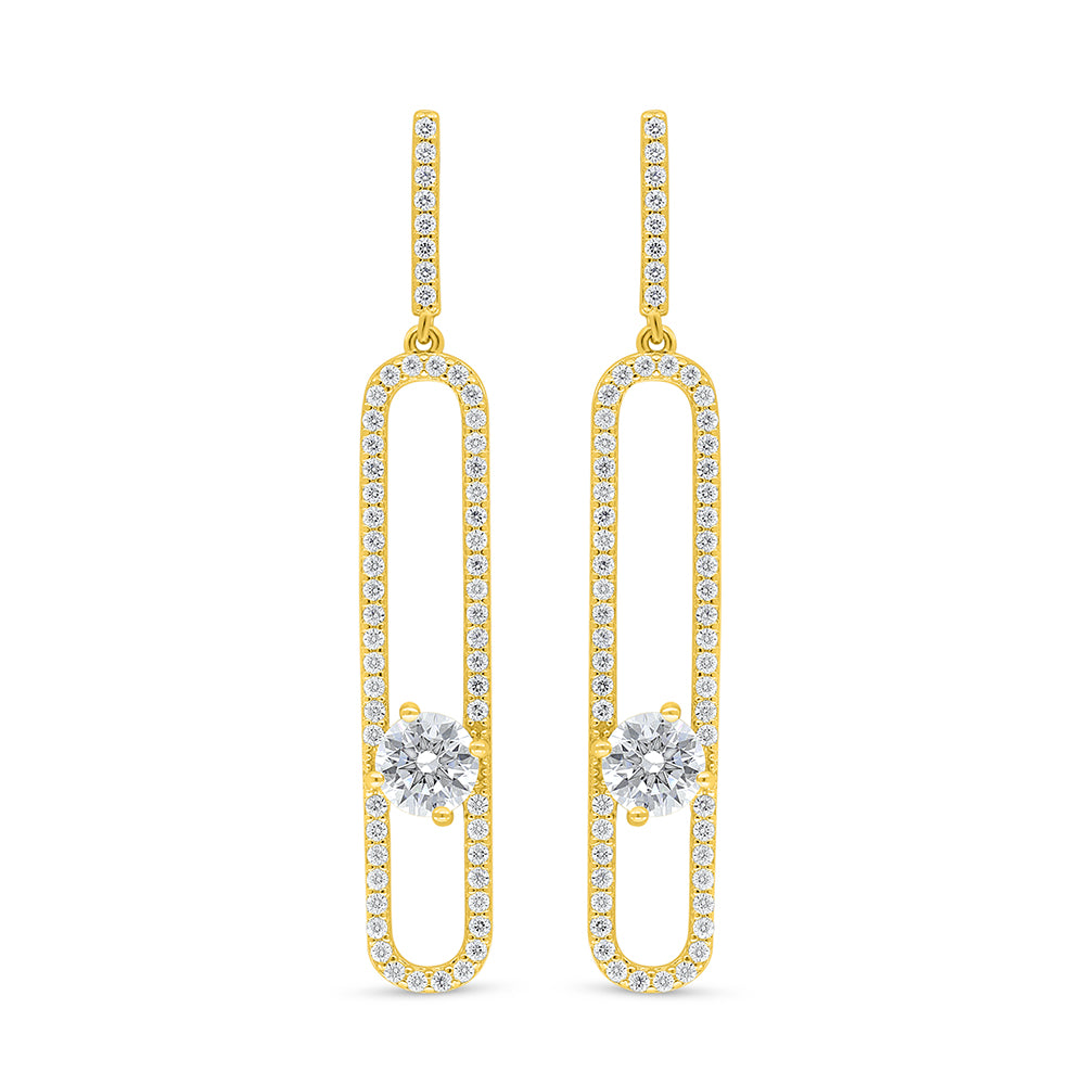 Sterling Silver 925 Earring Golden Plated Embedded With White Zircon