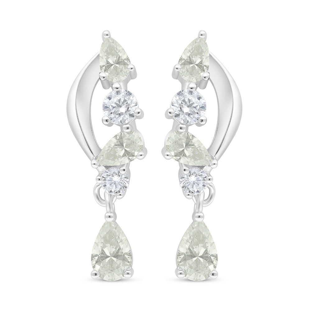 Sterling Silver 925 Earring Rhodium Plated Embedded With Yellow Diamond