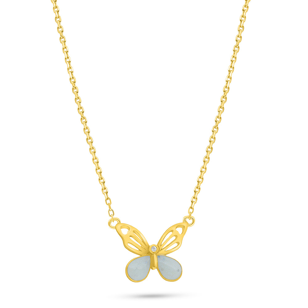 Sterling Silver 925 Necklace Golden Plated Embedded With White Shell And White Zircon