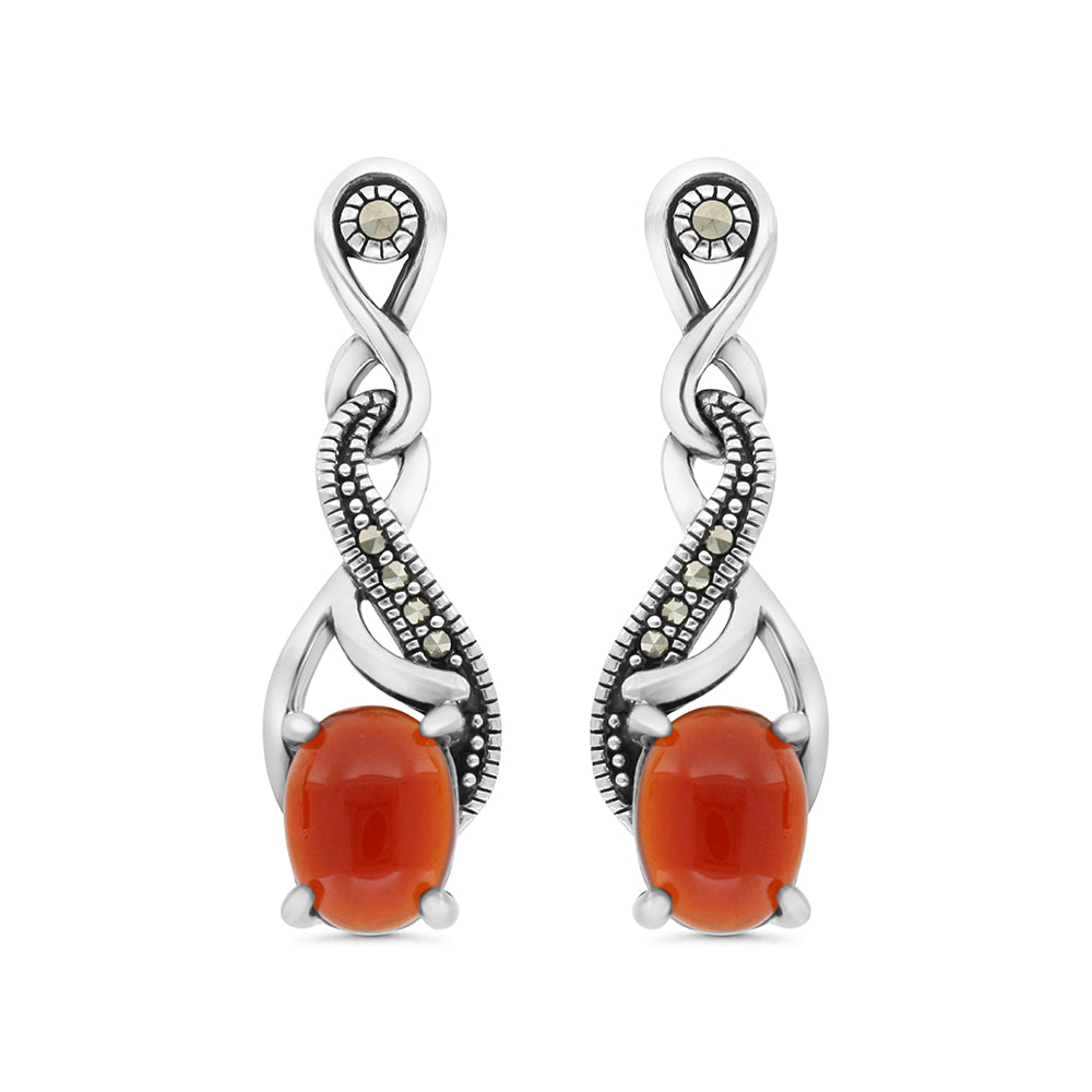 اقراط من الفضة الخالصة عيار 925 مرصعه احجار عقيق طبيعي و ماركسايت