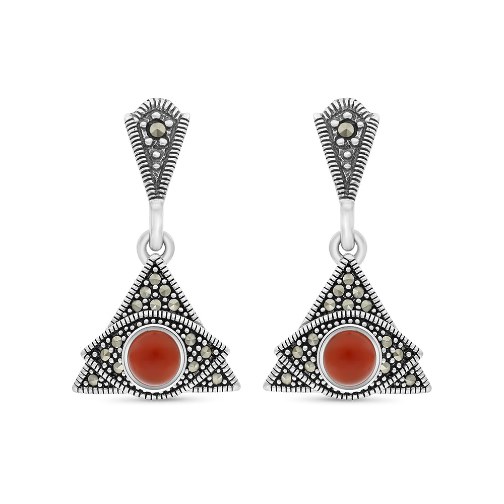 اقراط من الفضة الخالصة عيار 925 مرصعه احجار عقيق طبيعي و ماركسايت