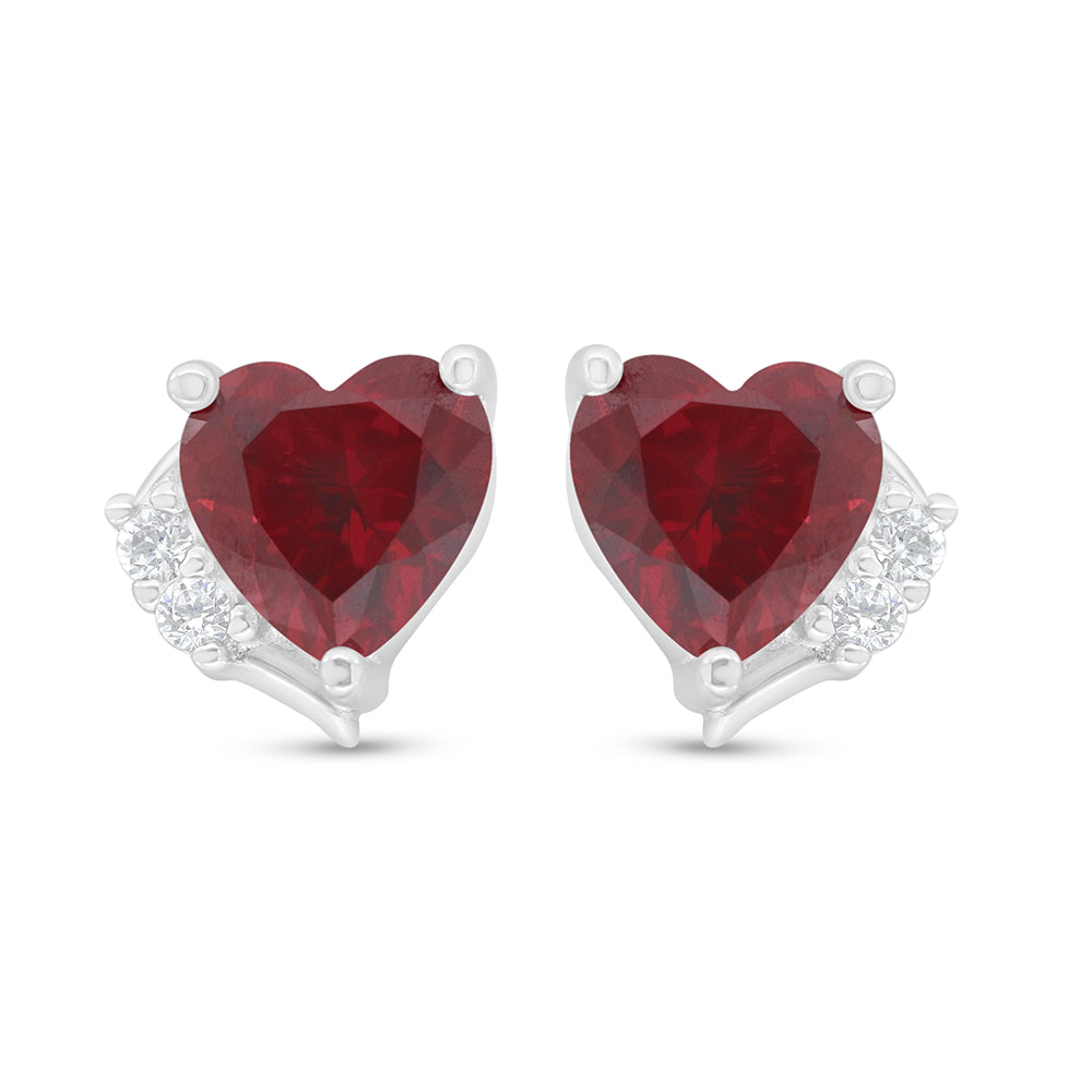 Sterling Silver 925 Earring Rhodium Plated Embedded With Ruby Corundum And White Zircon
