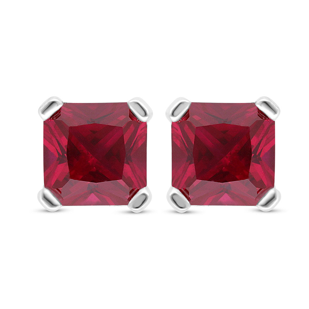 Sterling Silver 925 Earring Rhodium Plated Embedded With Ruby Corundum
