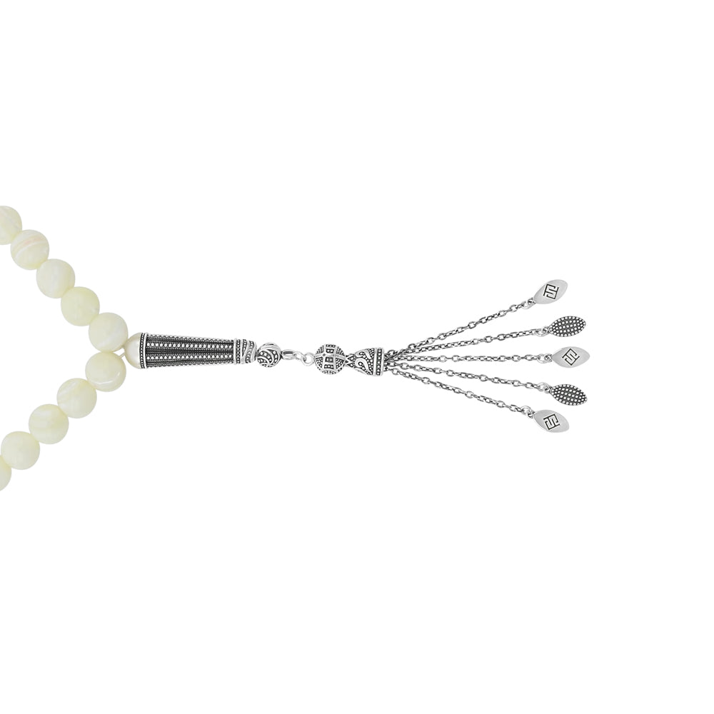 Rosary 33 Sterling Silver 925 Set Oxidized Decorated Embedded With White Shell Bead 11 ML LOGO