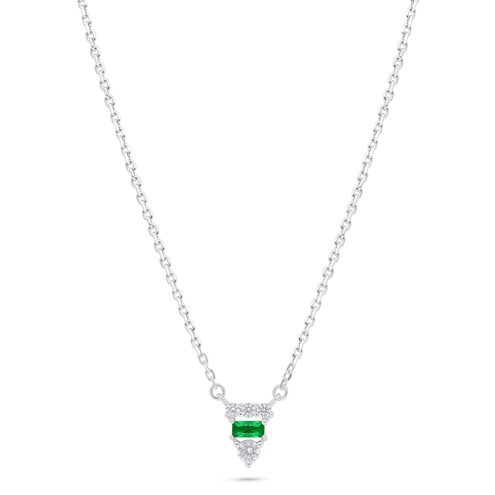Sterling Silver 925 Necklace Rhodium Plated Embedded With Emerald Zircon And White Zircon