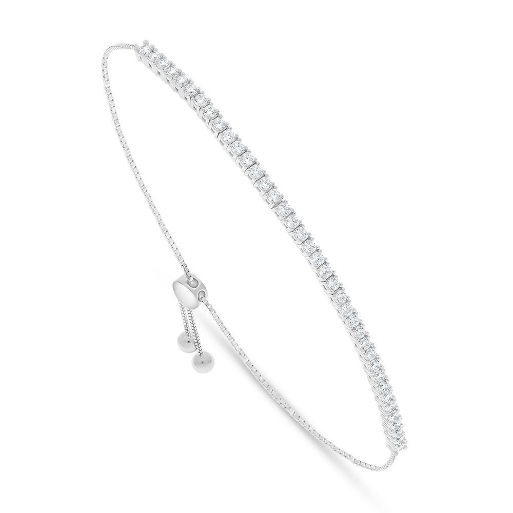 Sterling Silver 925 Bracelet Rhodium Plated Embedded With White Zircon