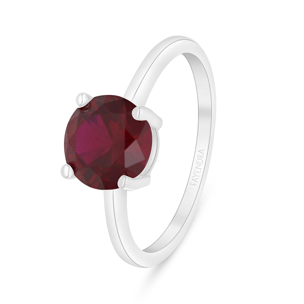 Sterling Silver 925 Ring Rhodium Plated Embedded With Ruby Corundum And White Zircon