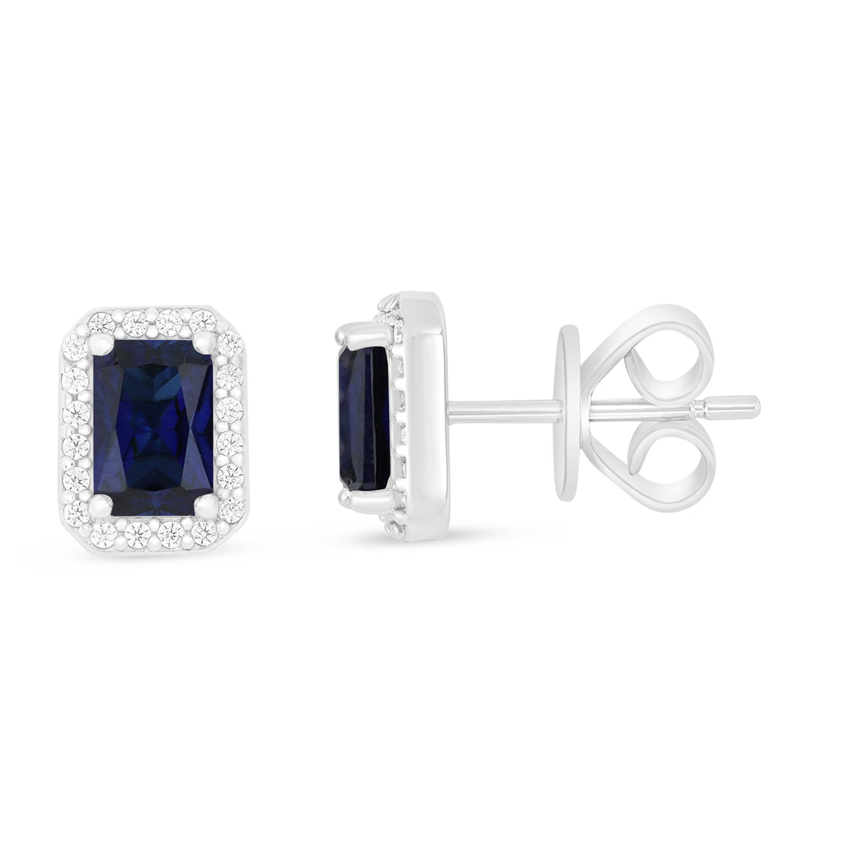 Sterling Silver 925 Earring Rhodium Plated Embedded With Sapphire Corundum And White Zircon