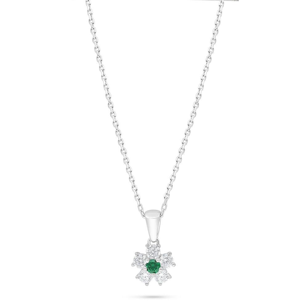 Sterling Silver 925 Necklace Rhodium Plated Embedded With Emerald Zircon And White Zircon