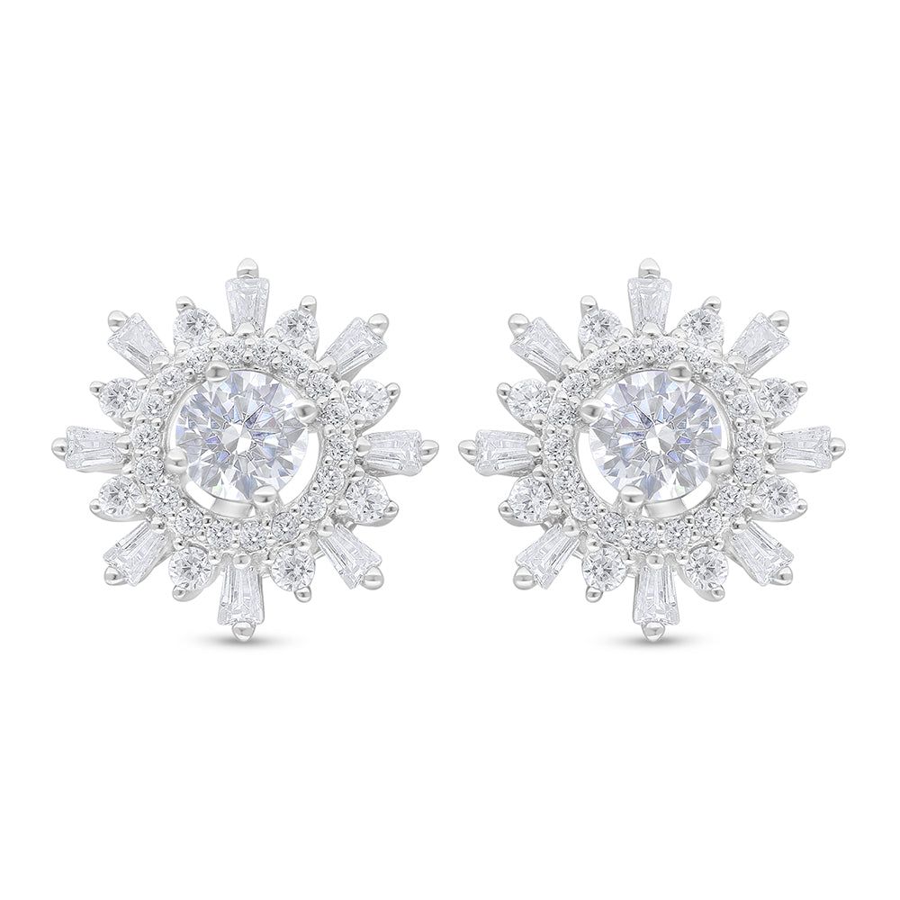 Sterling Silver 925 Earring Rhodium Plated Embedded With White Zircon