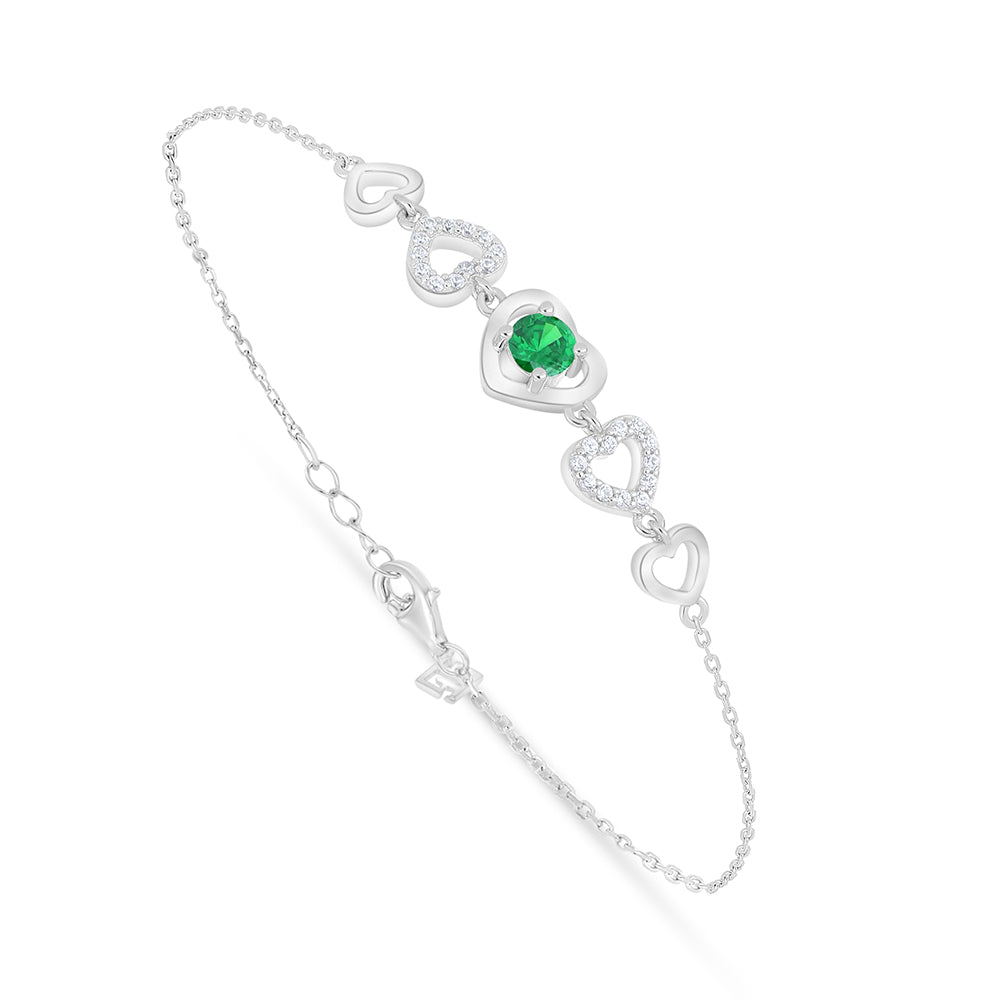 Sterling Silver 925 Bracelet Rhodium Plated Embedded With Emerald Zircon And White Zircon