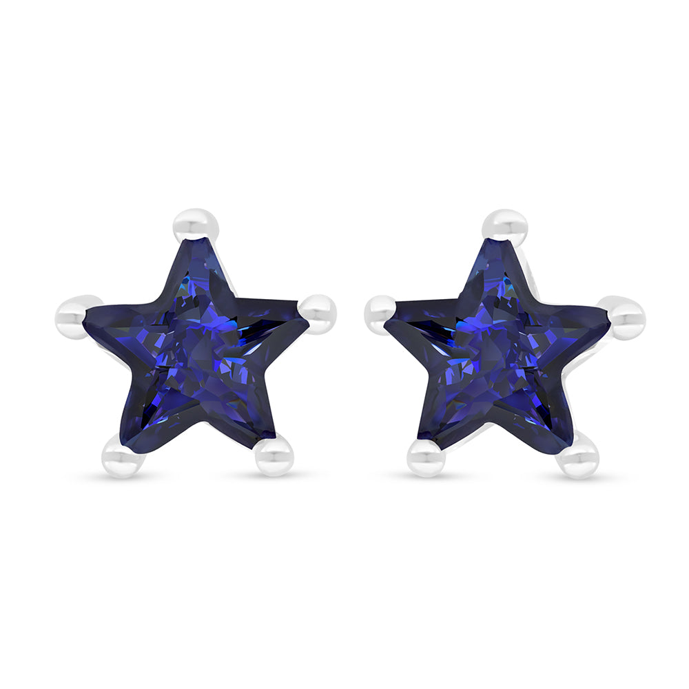 Sterling Silver 925 Earring Rhodium Plated Embedded With Sapphire Corundum
