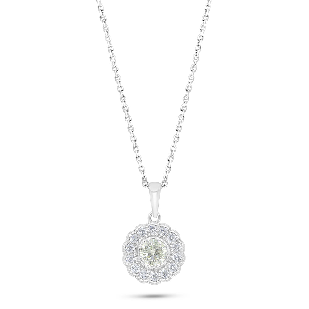 Sterling Silver 925 Necklace Rhodium Plated Embedded With Diamond Zircon And White Zircon