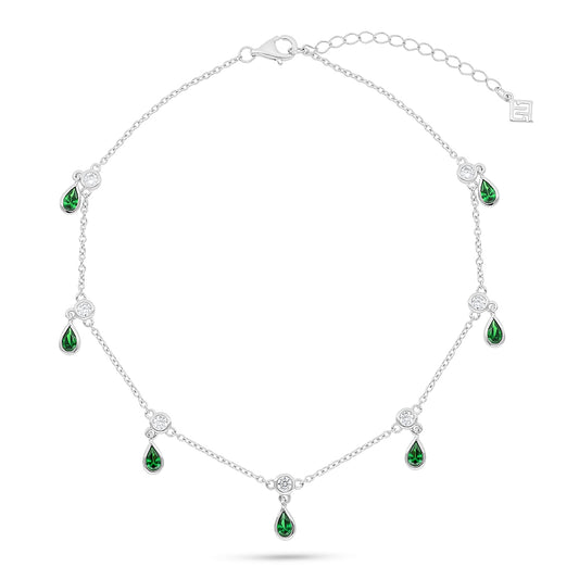 Sterling Silver 925 Anklet  Rhodium Plated Embedded With Emerald Zircon And White Zircon