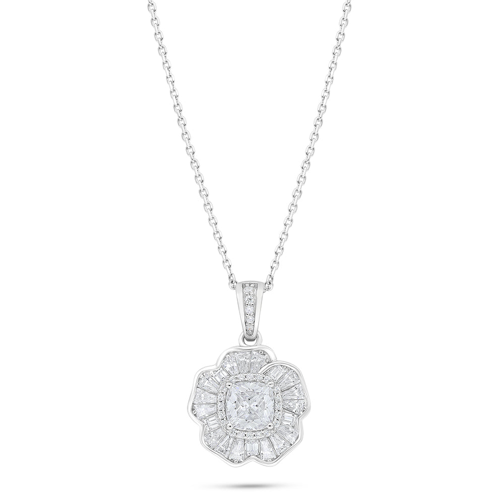 Sterling Silver 925 Necklace Rhodium Plated Embedded With White Zircon
