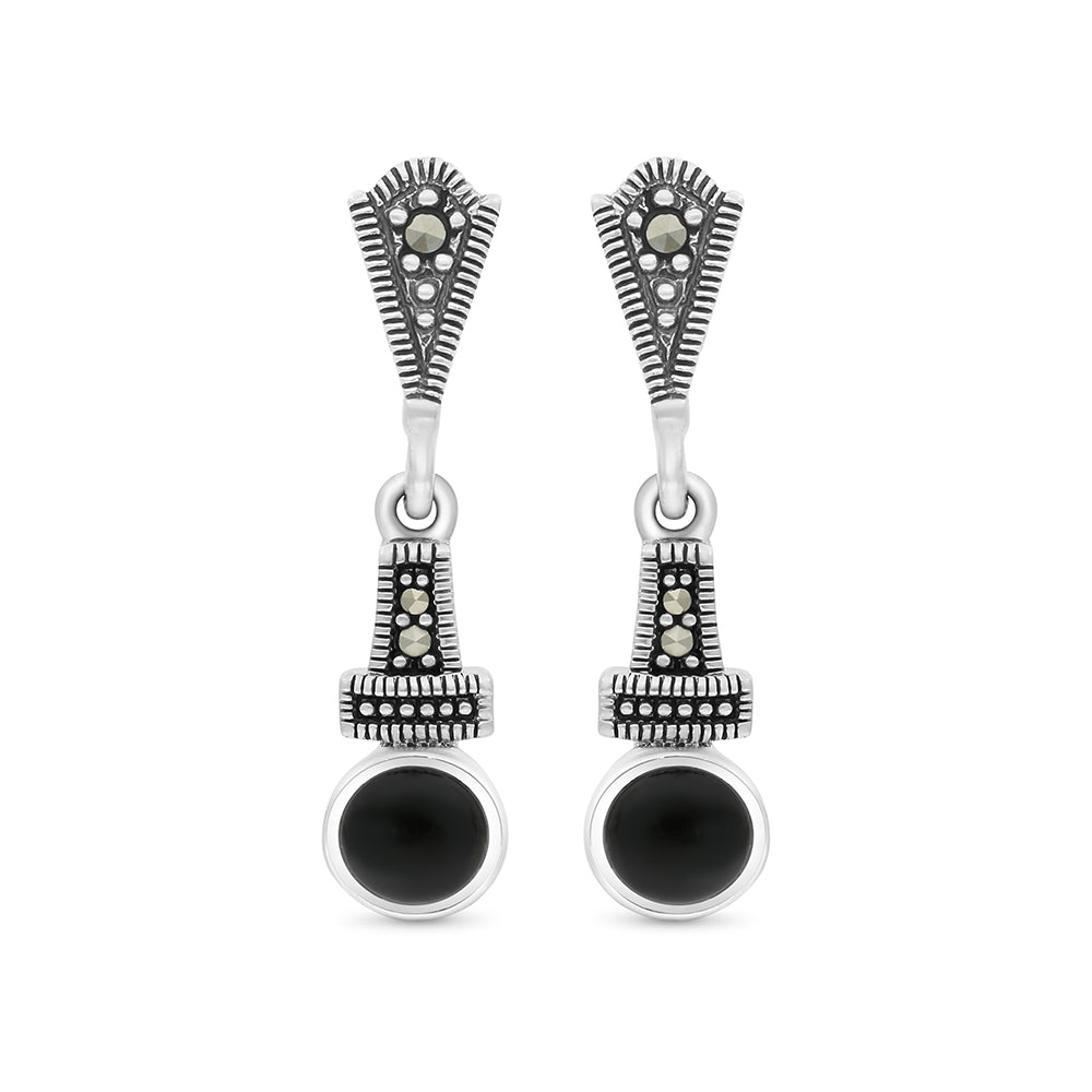 اقراط من الفضة الخالصة عيار 925 مرصعه احجار اونكس الطبيعي و ماركسايت