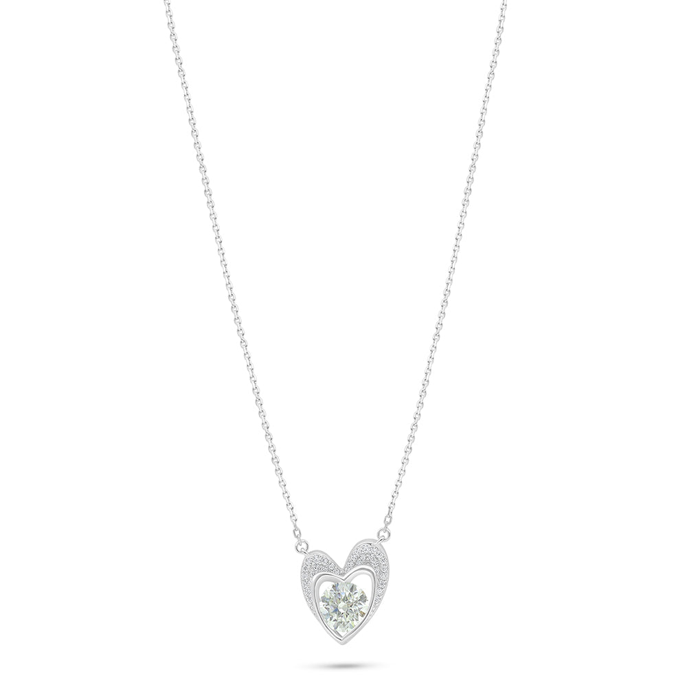 Sterling Silver 925 Necklace Rhodium Plated Embedded With Diamond Zircon And White Zircon