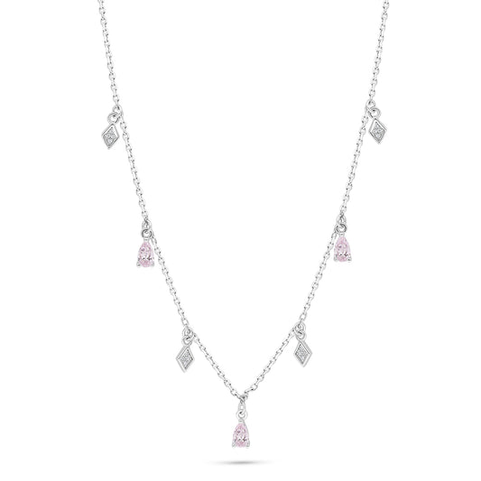 عقد من الفضة الخالصة عيار 925 مطلي روديوم مرصع زركون بنك و فص ابيض