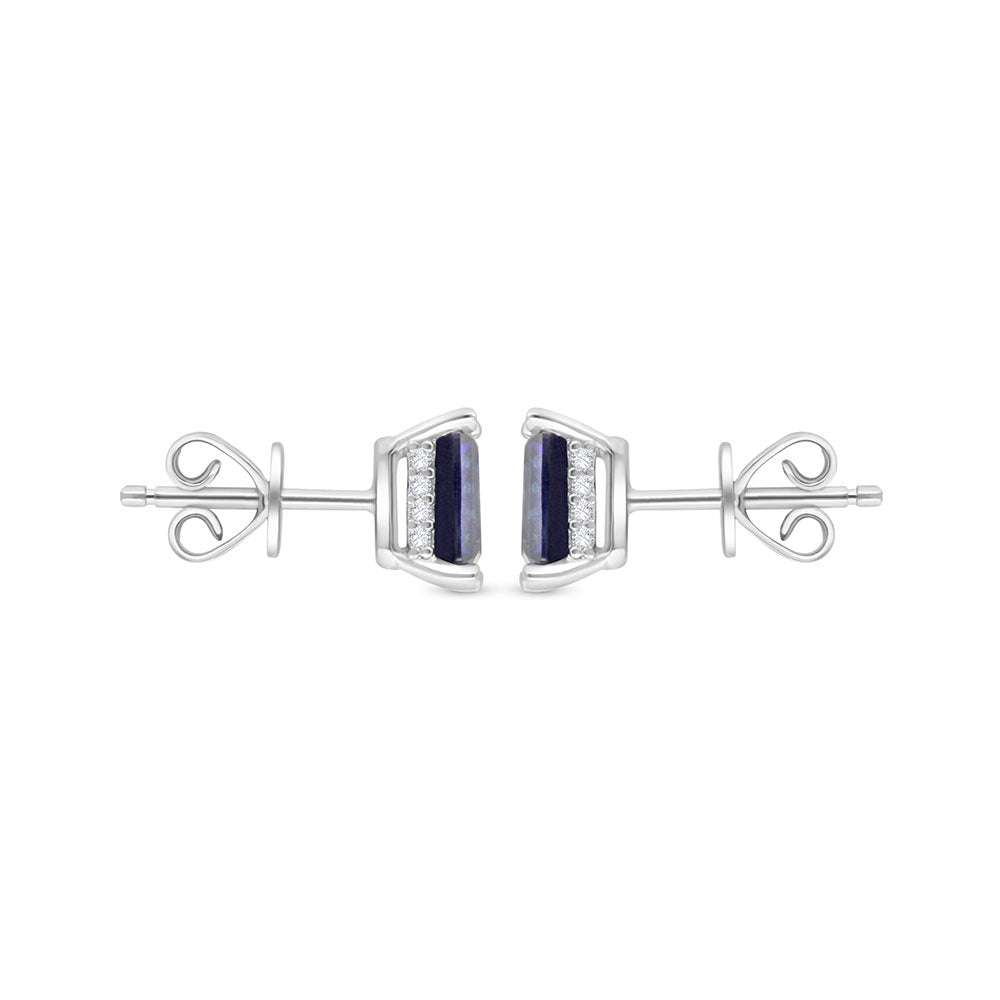 Sterling Silver 925 Earring Rhodium Plated Embedded With Sapphire Corundum And White Zircon
