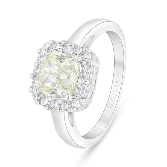 Sterling Silver 925 Ring Rhodium Plated Embedded With Yellow Diamond And White Zircon