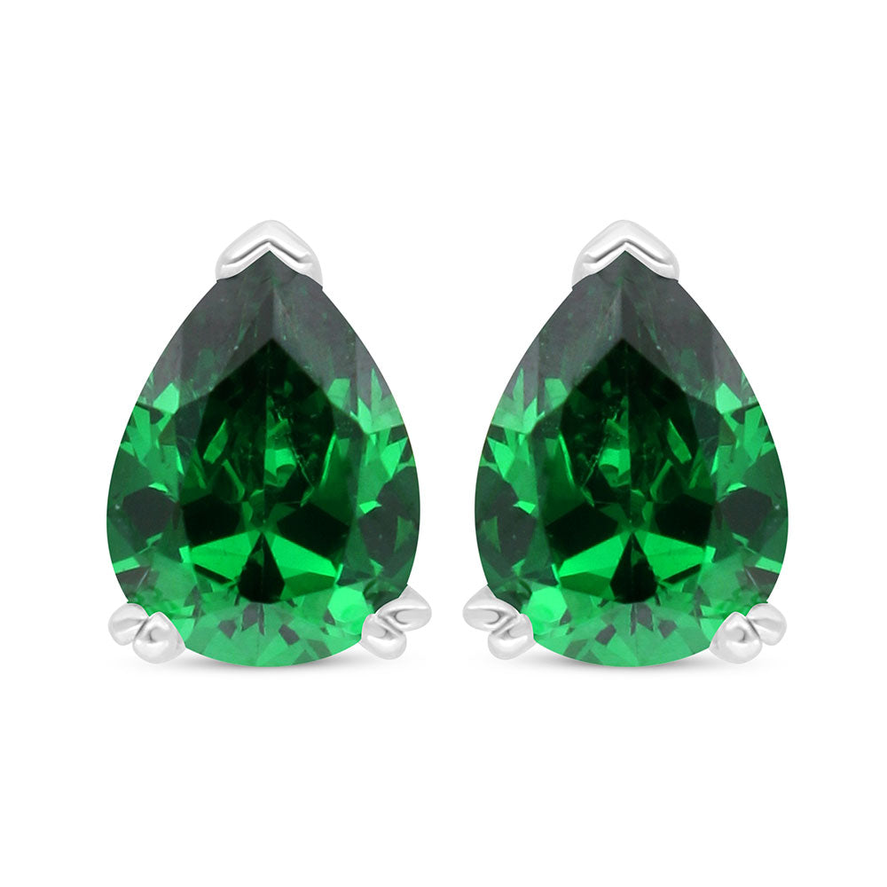 Sterling Silver 925 Earring Rhodium Plated Embedded With Emerald Zircon